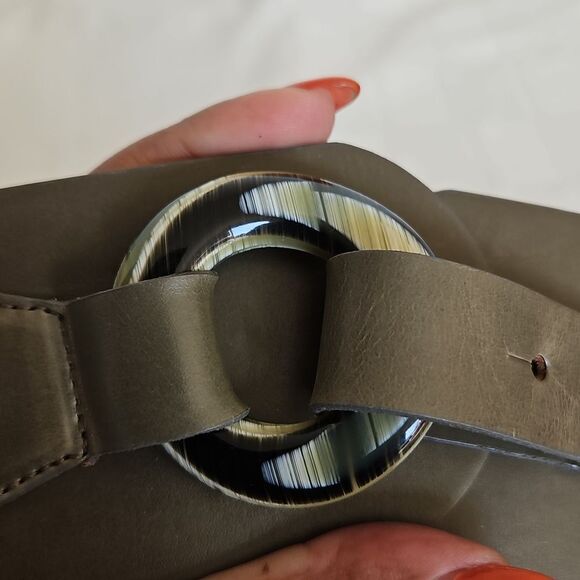 Olsen Europe Vintage Leather Buckle Belt 4 Army Green - Picture 5 of 16